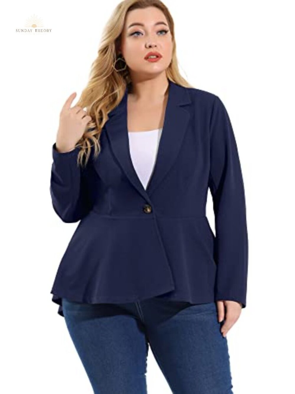 Women's Plus Size Peplum Blazer Notched Lapel Button Up Long Sleeve Office Wear